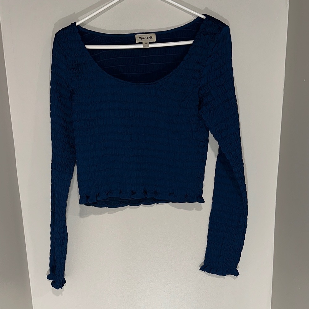 Open Edit. Elegant Navy Long Sleeve Top. Size M.